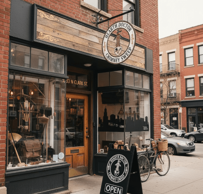 Hearth Doctor Chimney Sweep storefront at 5233 N Clark St, Chicago